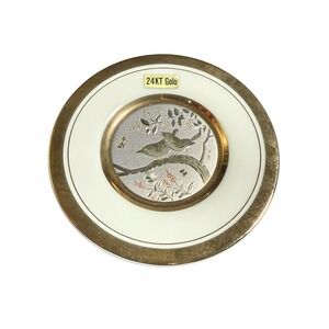 The Art of Chokin 24K Gold Edged Plate Birds and Flowers Made in Japan 4 Inch